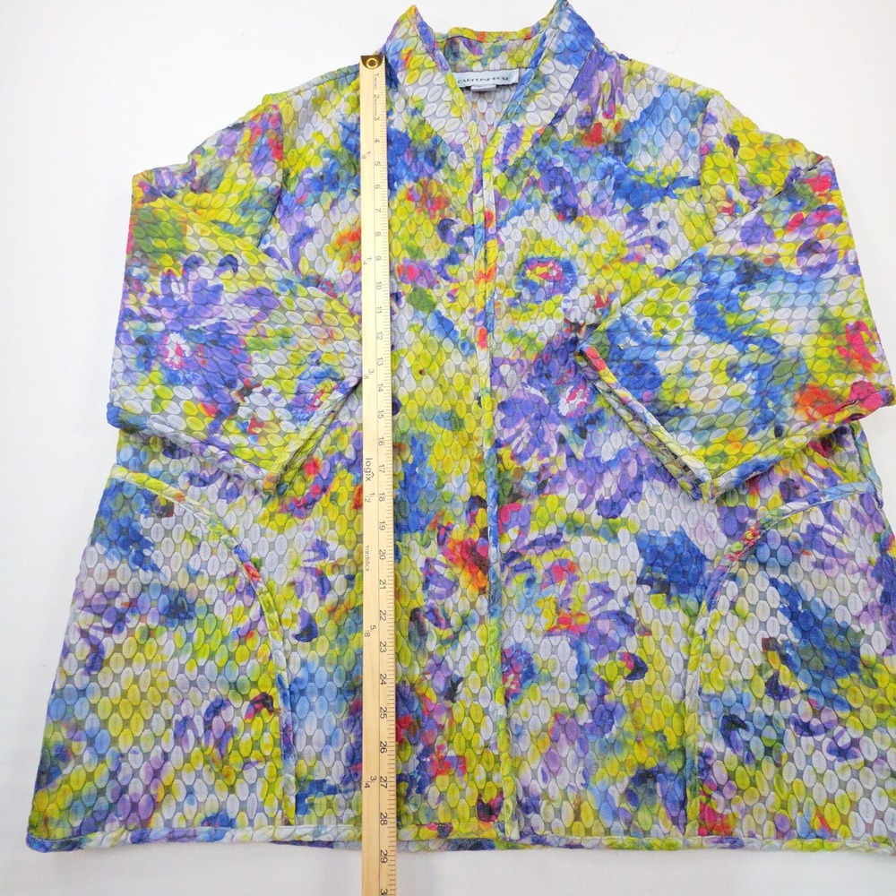 Caroline Rose Floral Textured Open Front Jacket Women L Multi Color Sheer Poly - Picture 5 of 8